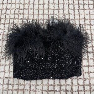 Line & Dot Black Sequin Feathered Hair Accessory